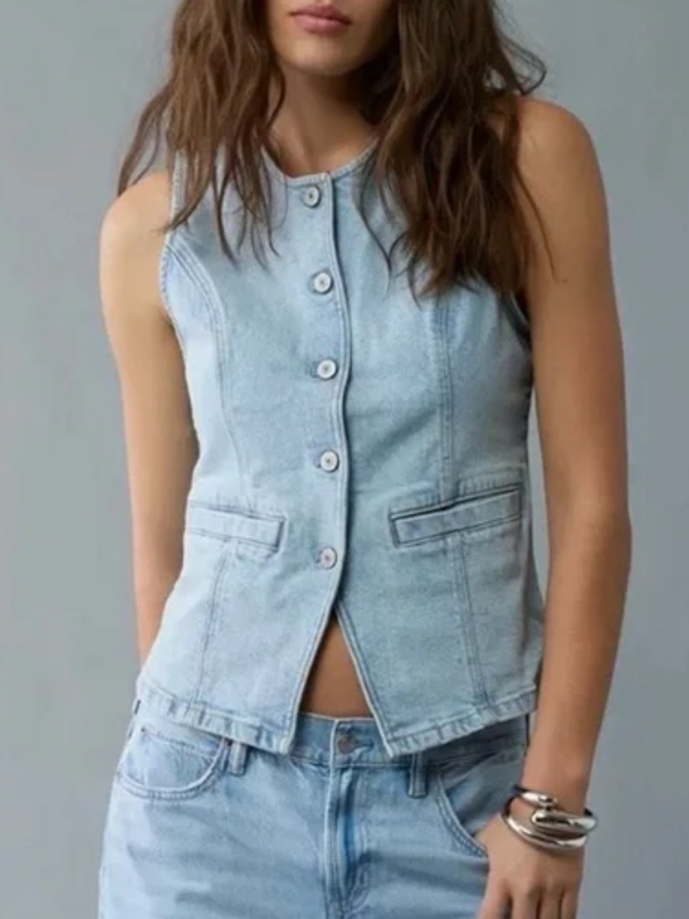 American Eagle Denim Button Vest Top